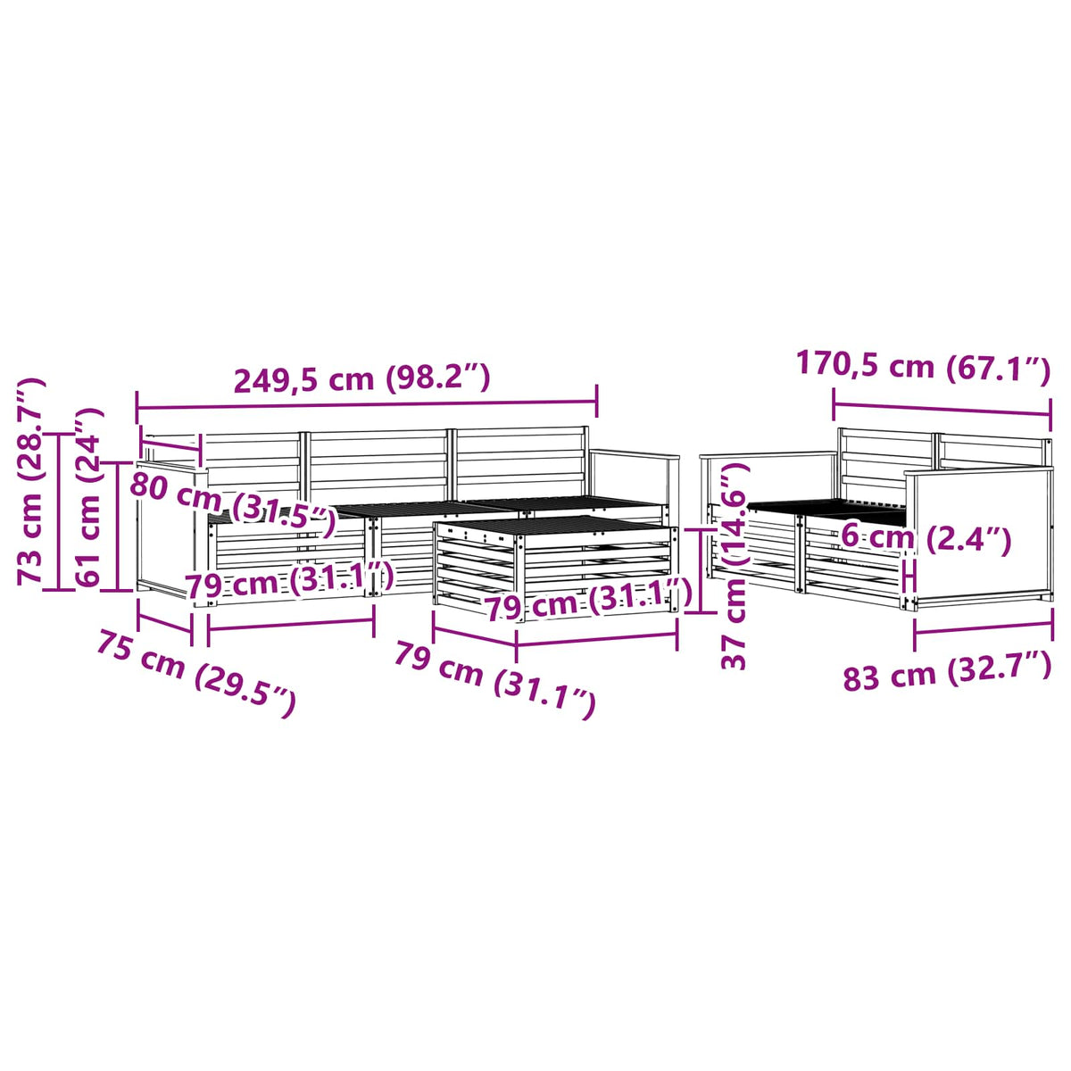 Set vanjskih sofa 6 kom. Prirodna Čvrsto drvo akacije