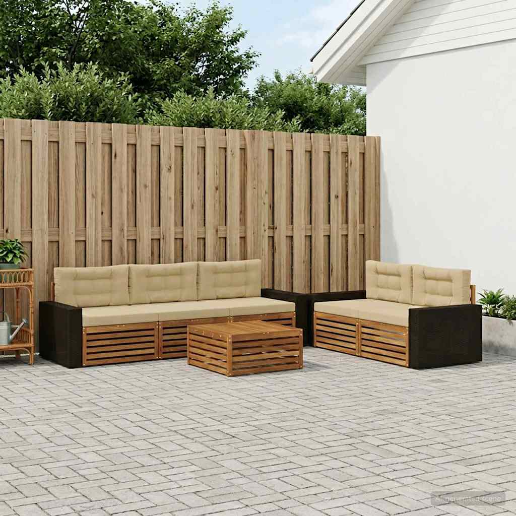 Set vanjskih sofa 6 kom. Prirodna i bež Smeđa
