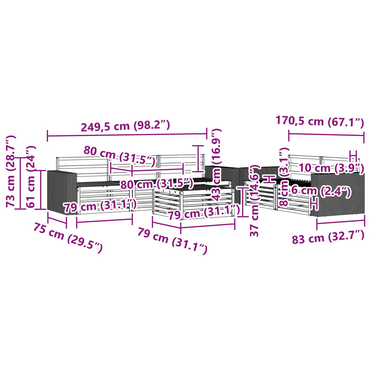 Set vanjskih sofa 6 kom. Prirodna Čvrsto drvo akacije