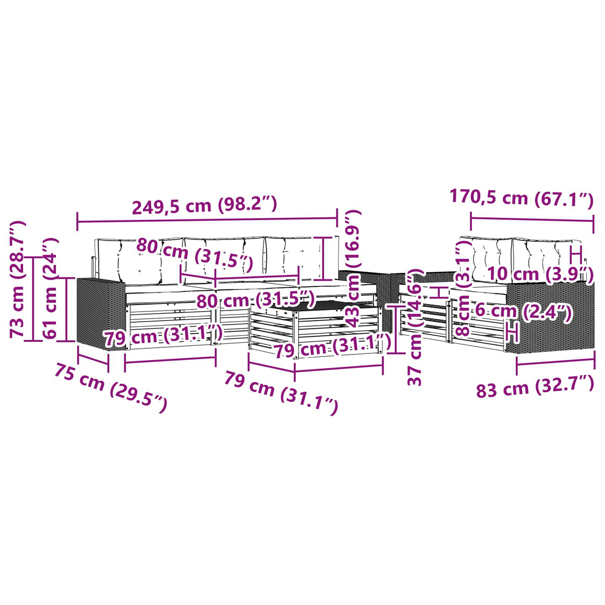 Set vanjskih sofa 6 pcs Prirodna i krem