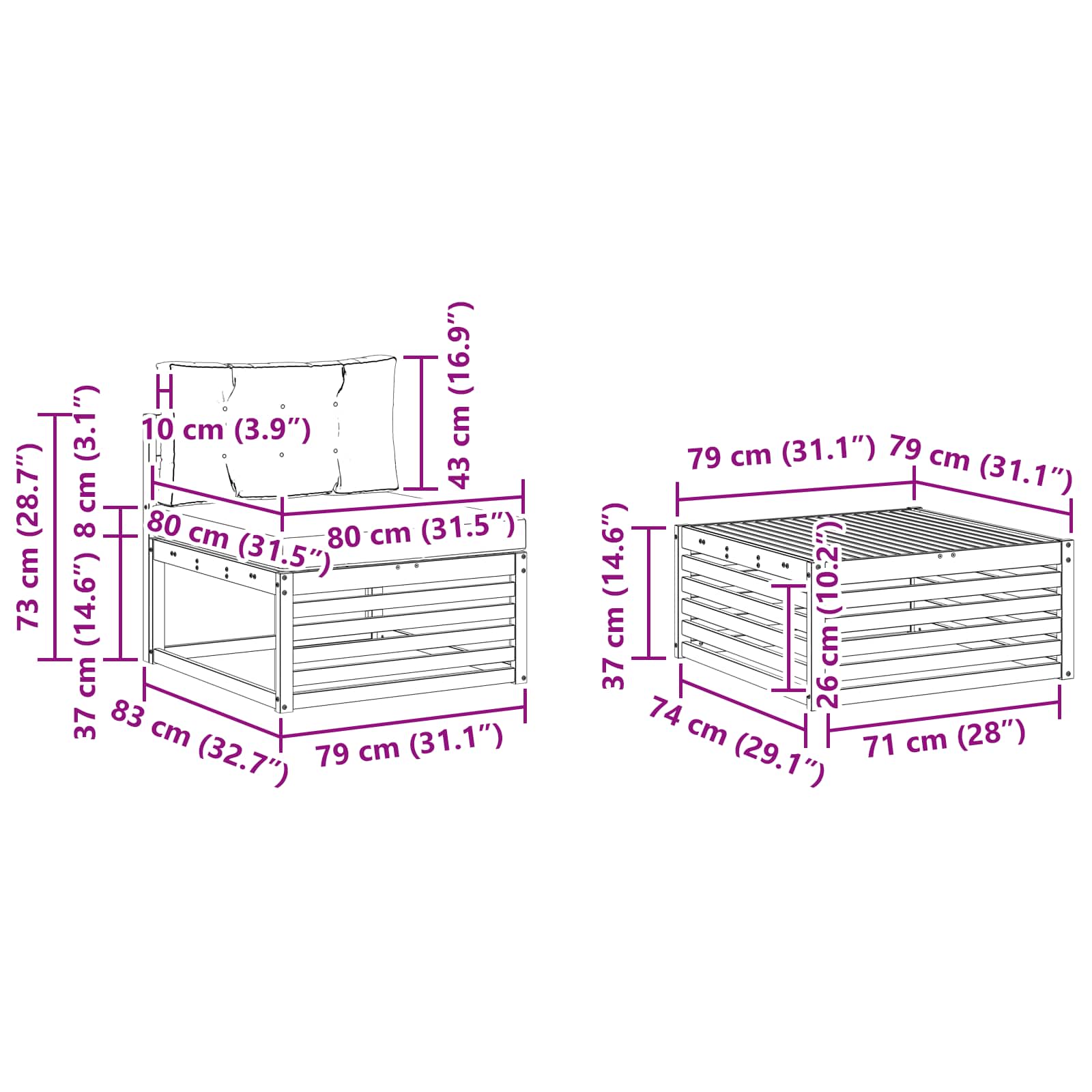 Set vanjskih sofa 6 pcs Prirodna i krem