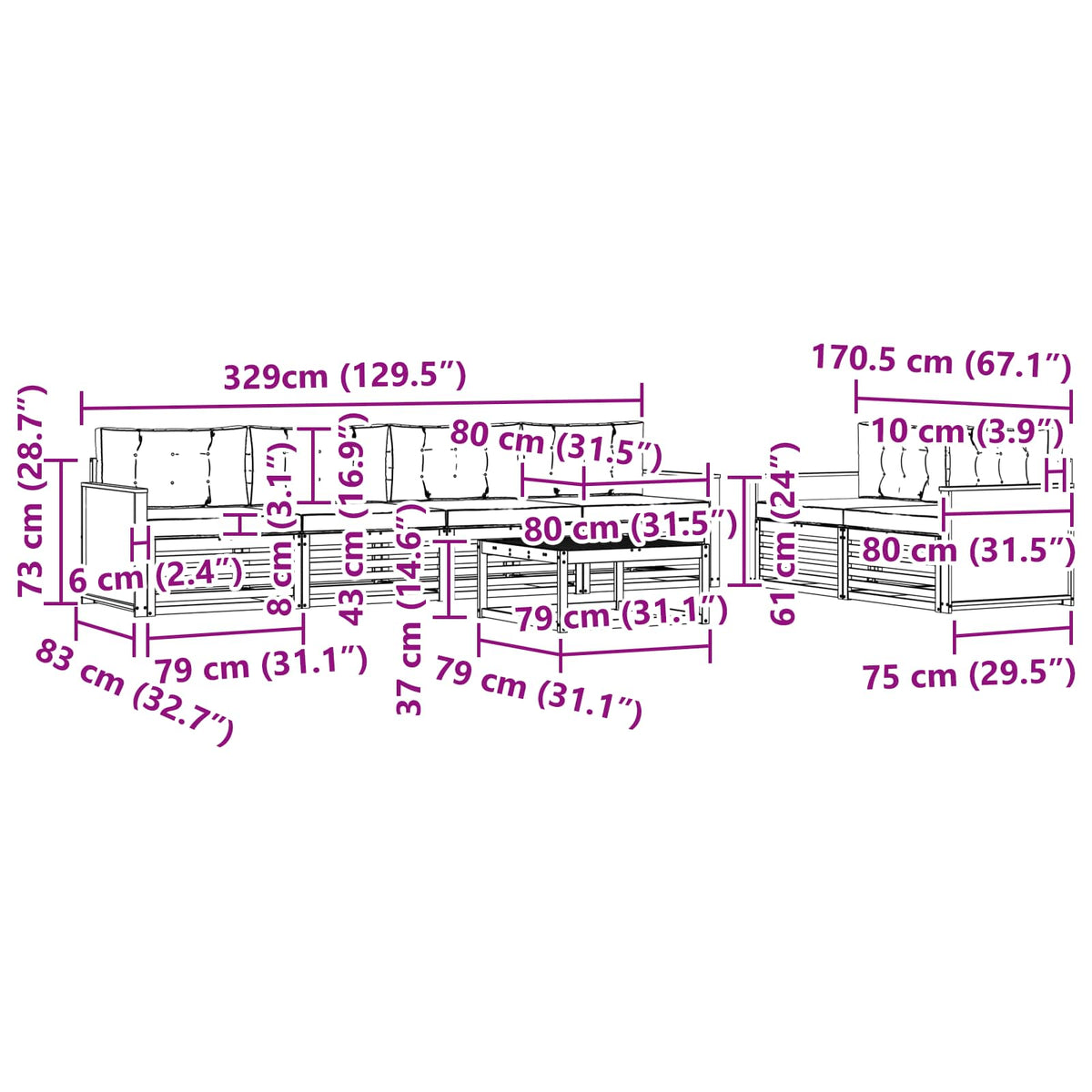 Set vanjskih sofa 7 pcs Prirodna i antracit Poliester