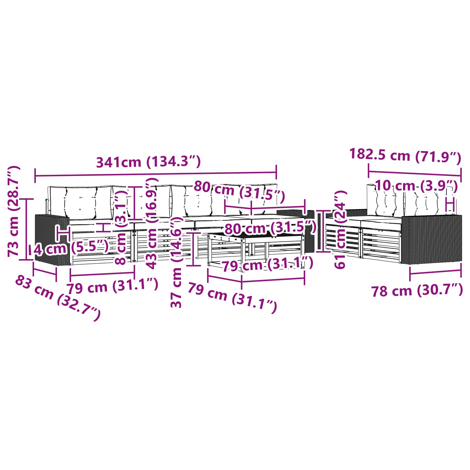 Set vanjskih sofa 7 pcs Prirodna i antracit Poliester