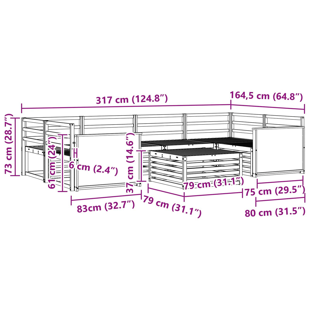 Set vanjskih sofa 7 kom. Prirodna Čvrsto drvo akacije