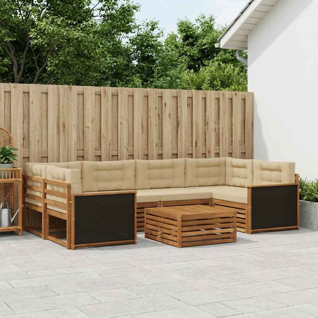 Set vanjskih sofa s jastukom 7 pcs Prirodna i bež Poliester