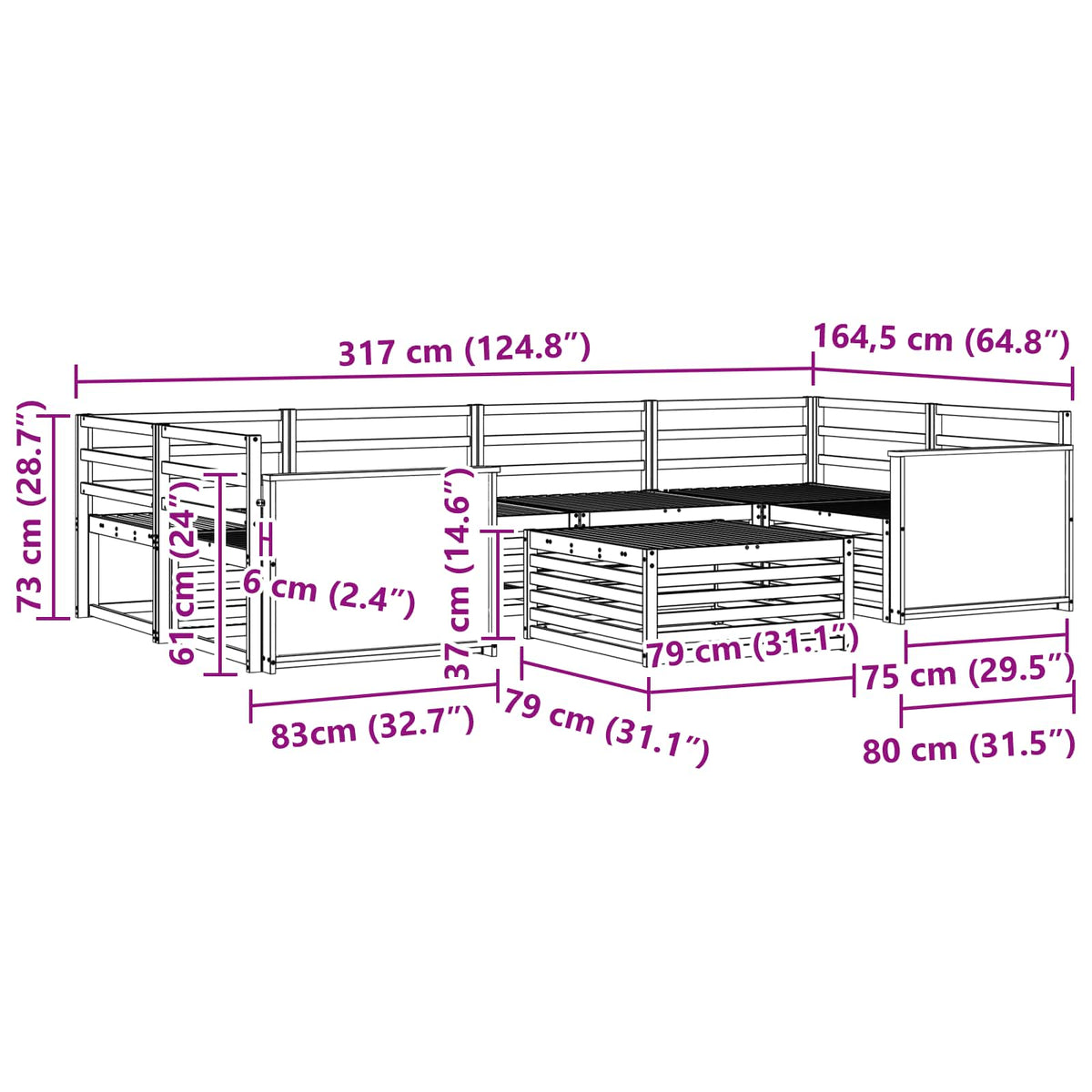 Set vanjskih sofa 7 kom. Prirodna Čvrsto drvo akacije