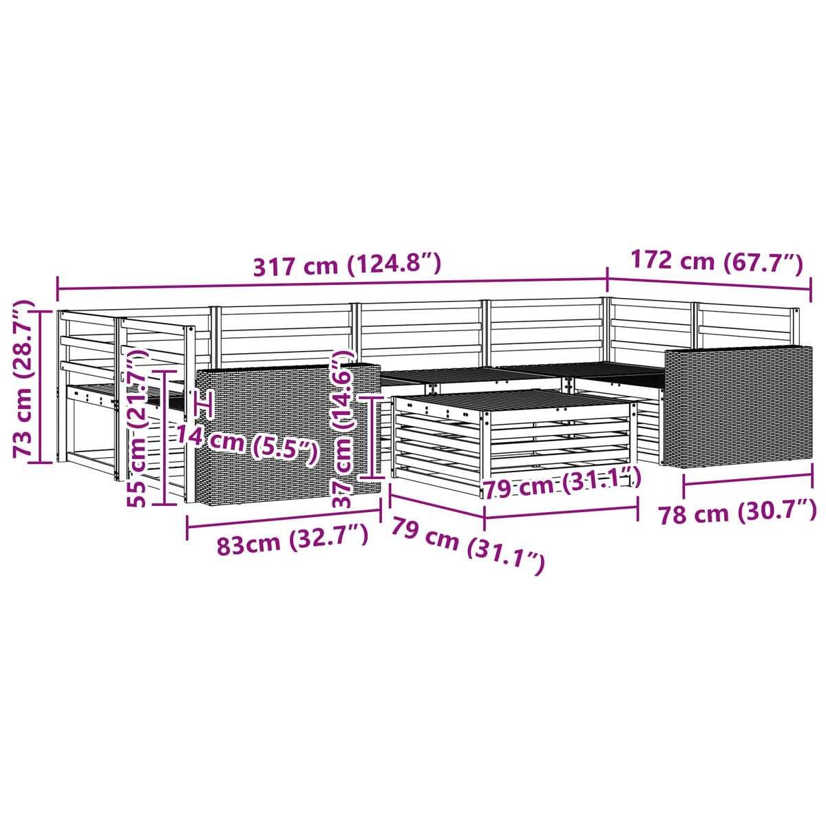Set vanjskih sofa 7 kom. Prirodna Čvrsto drvo akacije