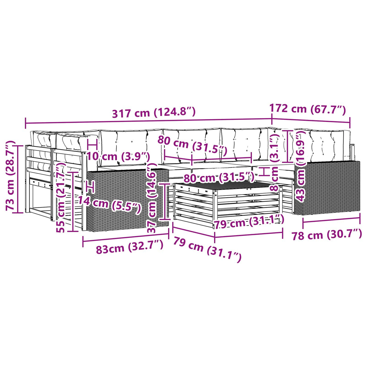 Set vanjskih sofa 7 kom. Prirodna i antracit Poliester