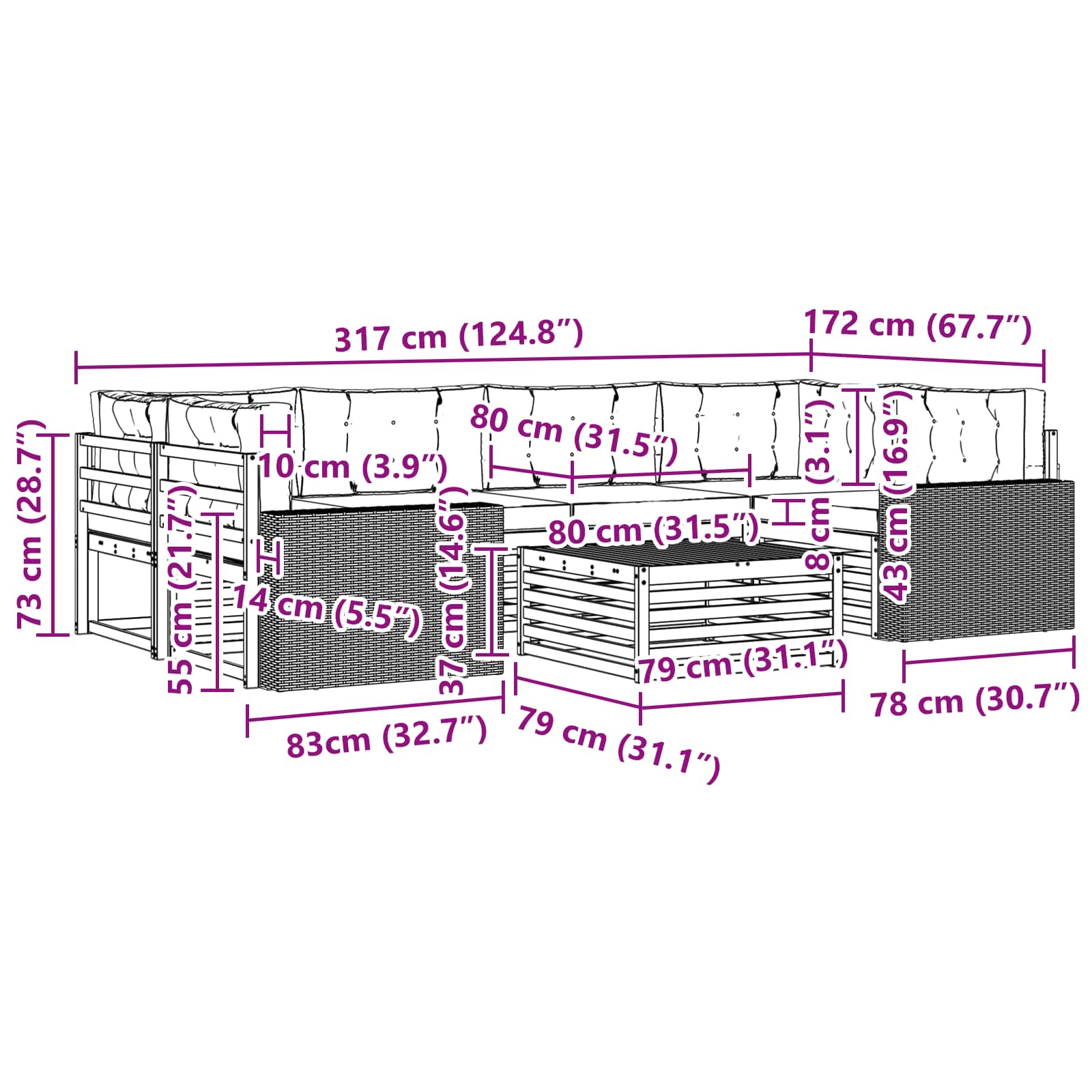 Set vanjskih sofa s jastukom 7 pcs Prirodna i bež Poliester