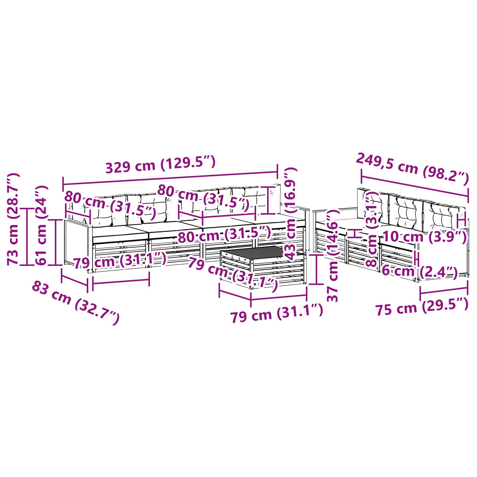 Set vanjskih sofa 8 pcs Prirodna i antracit 79 x 79 x 37 cm
