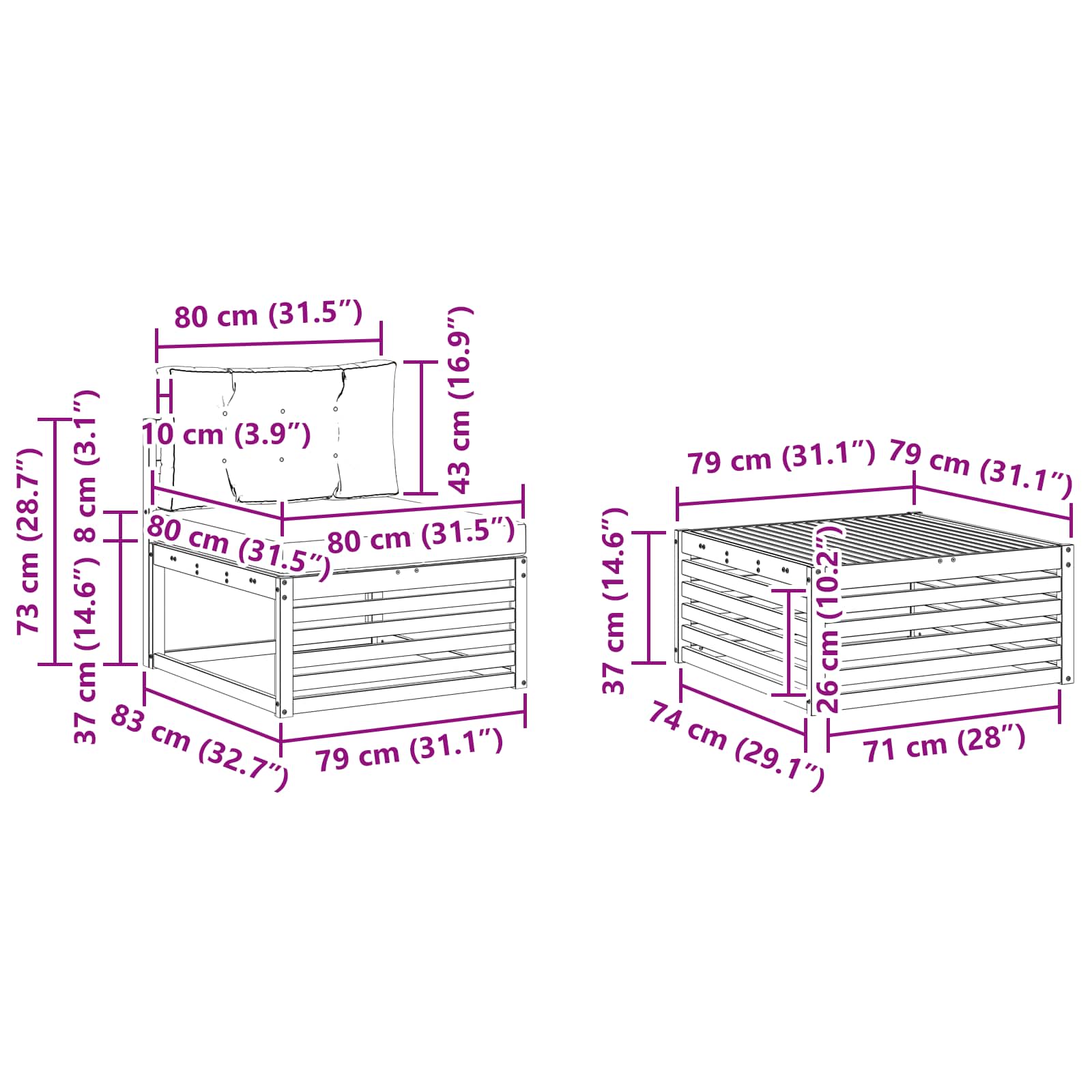 Set vanjskih sofa 8 pcs Prirodna i bež 79 x 79 x 37 cm