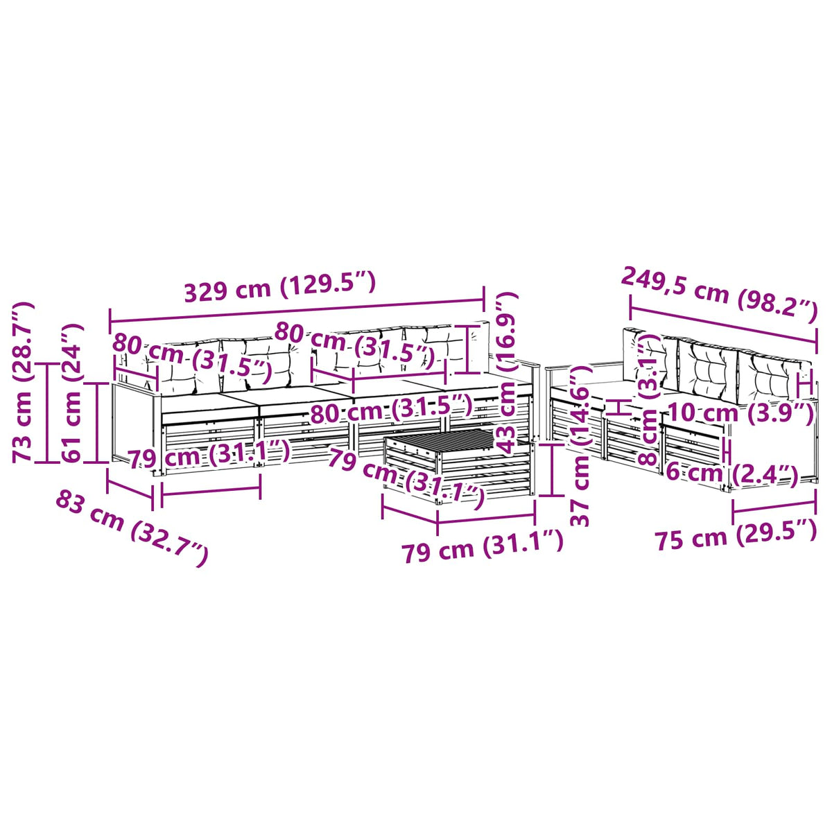 Set vanjskih sofa 8 kom. Prirodna i antracit