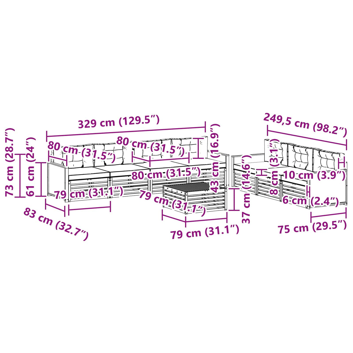 Set vanjskih sofa 8 kom. Prirodna i antracit