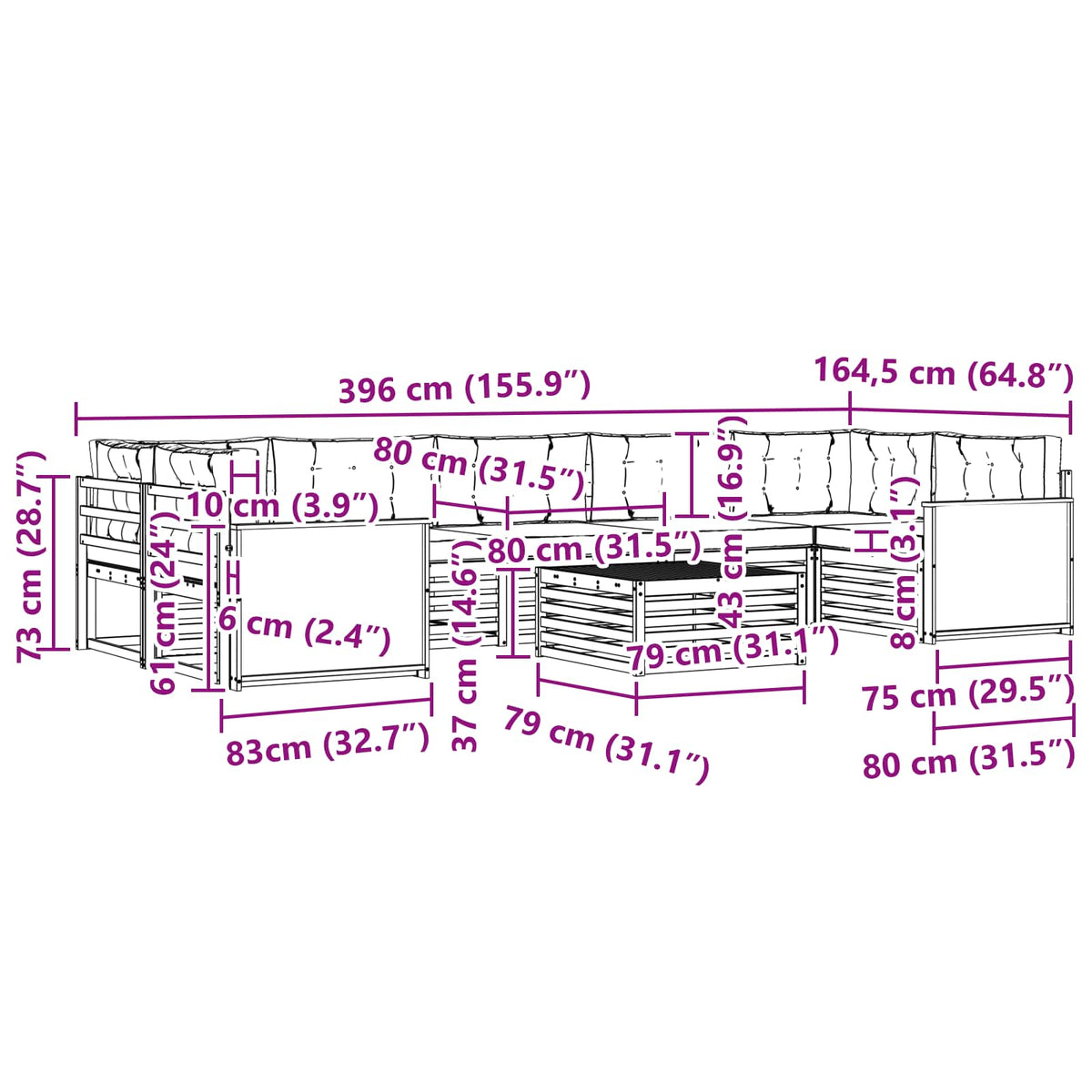Set vanjskih sofa 8 pcs Prirodna i krem