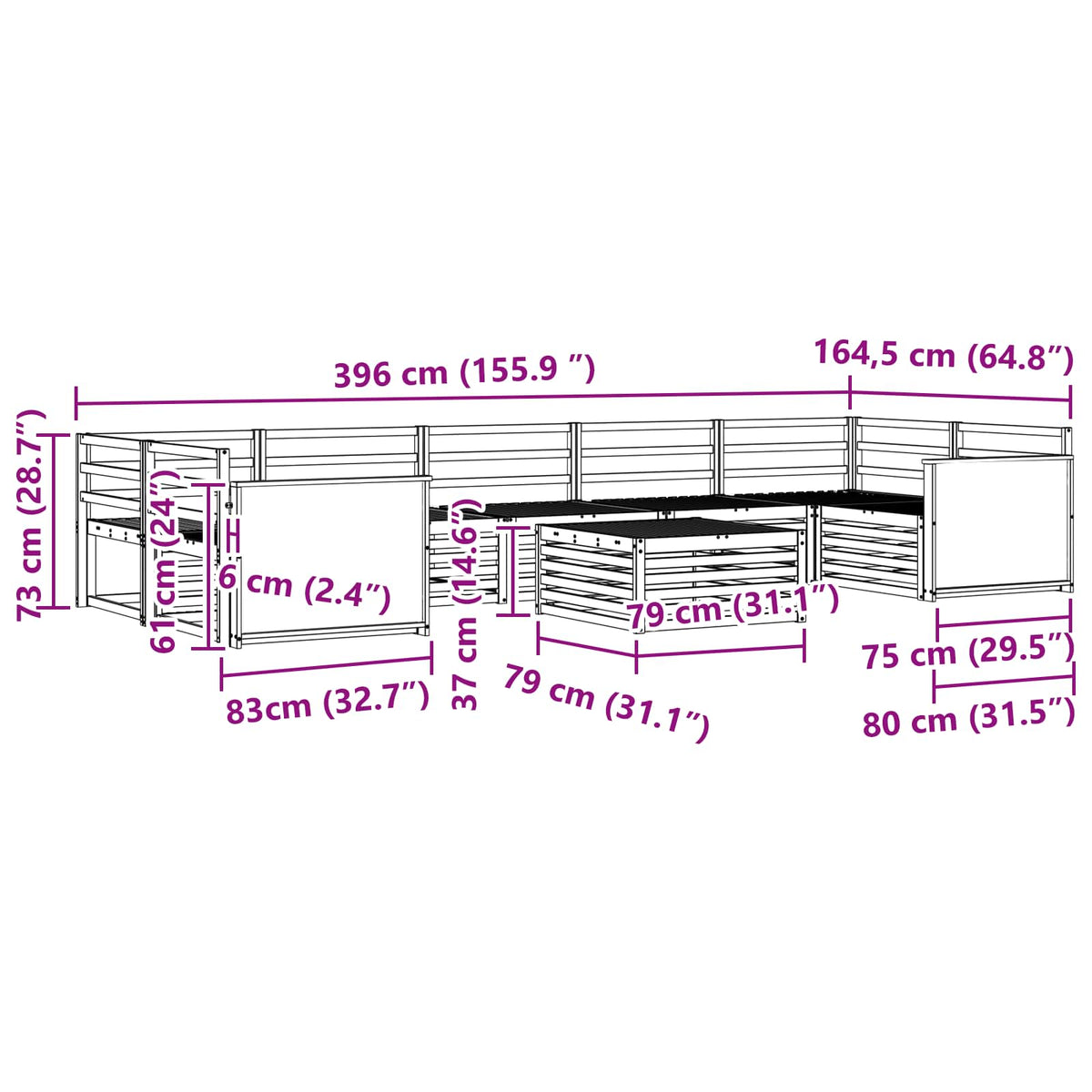 Set vanjskih sofa 8 kom. Prirodna Čvrsto drvo akacije