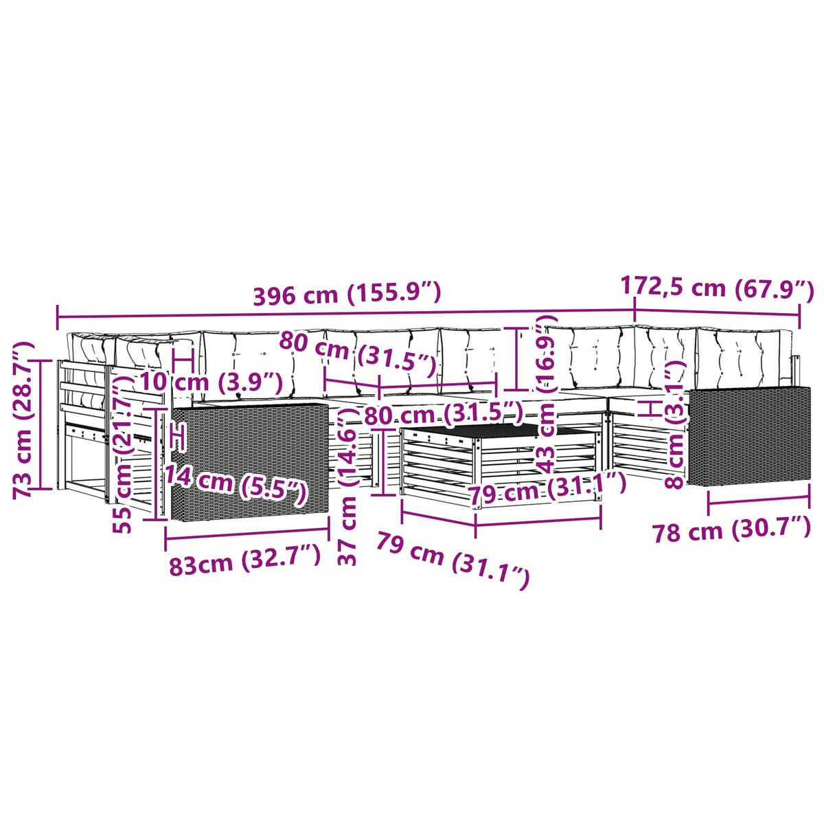 Set vanjskih sofa 8 pcs Prirodna i antracit