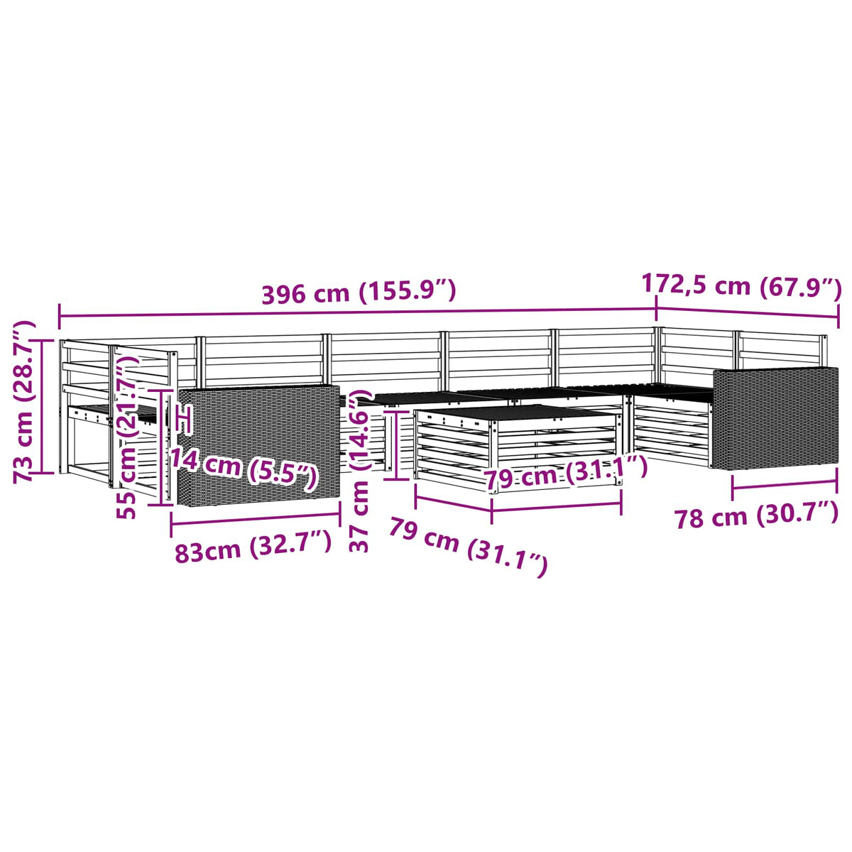 Set vanjskih sofa 8 kom. Prirodna Čvrsto drvo akacije