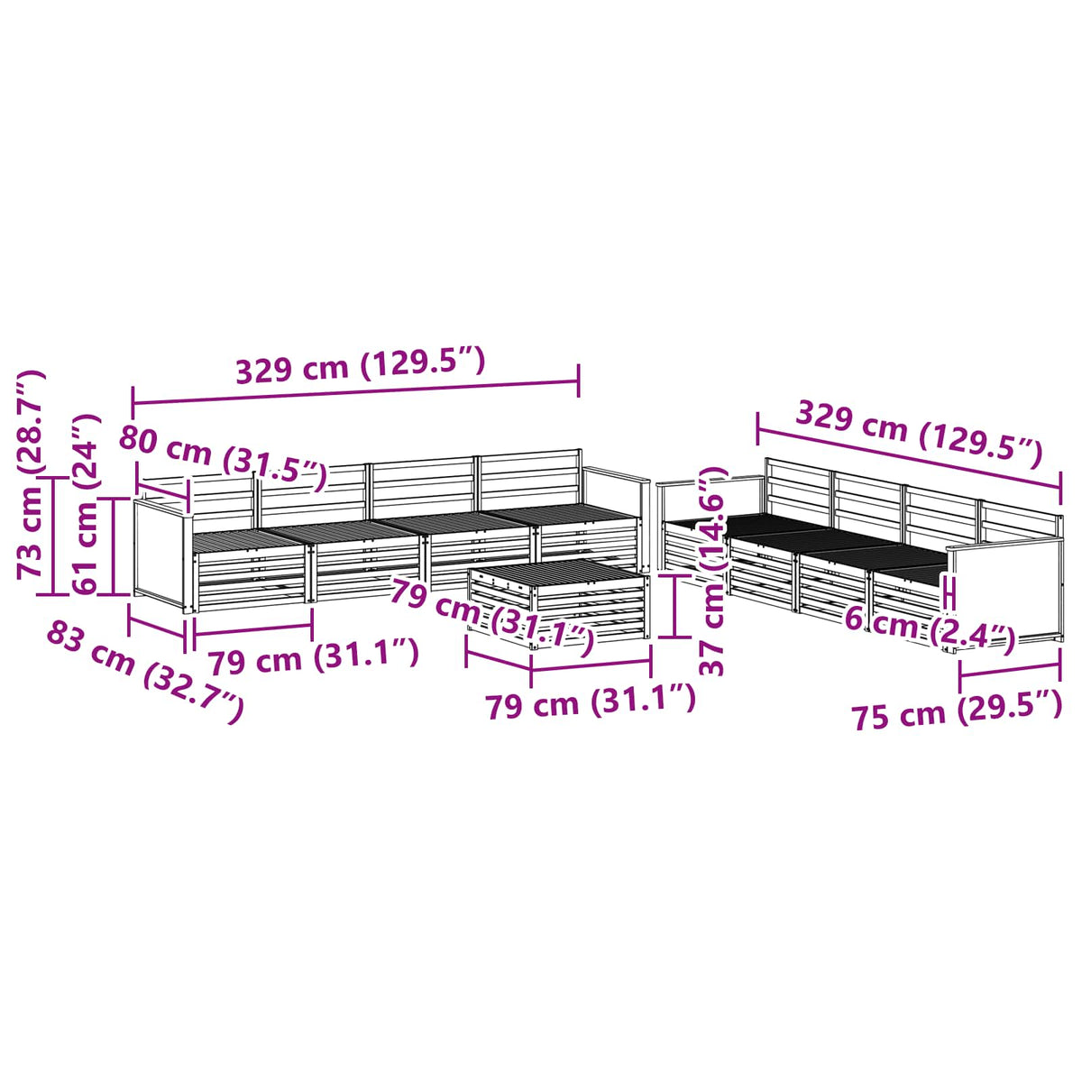 Set vanjskih sofa 9 kom. Prirodna Čvrsto drvo akacije