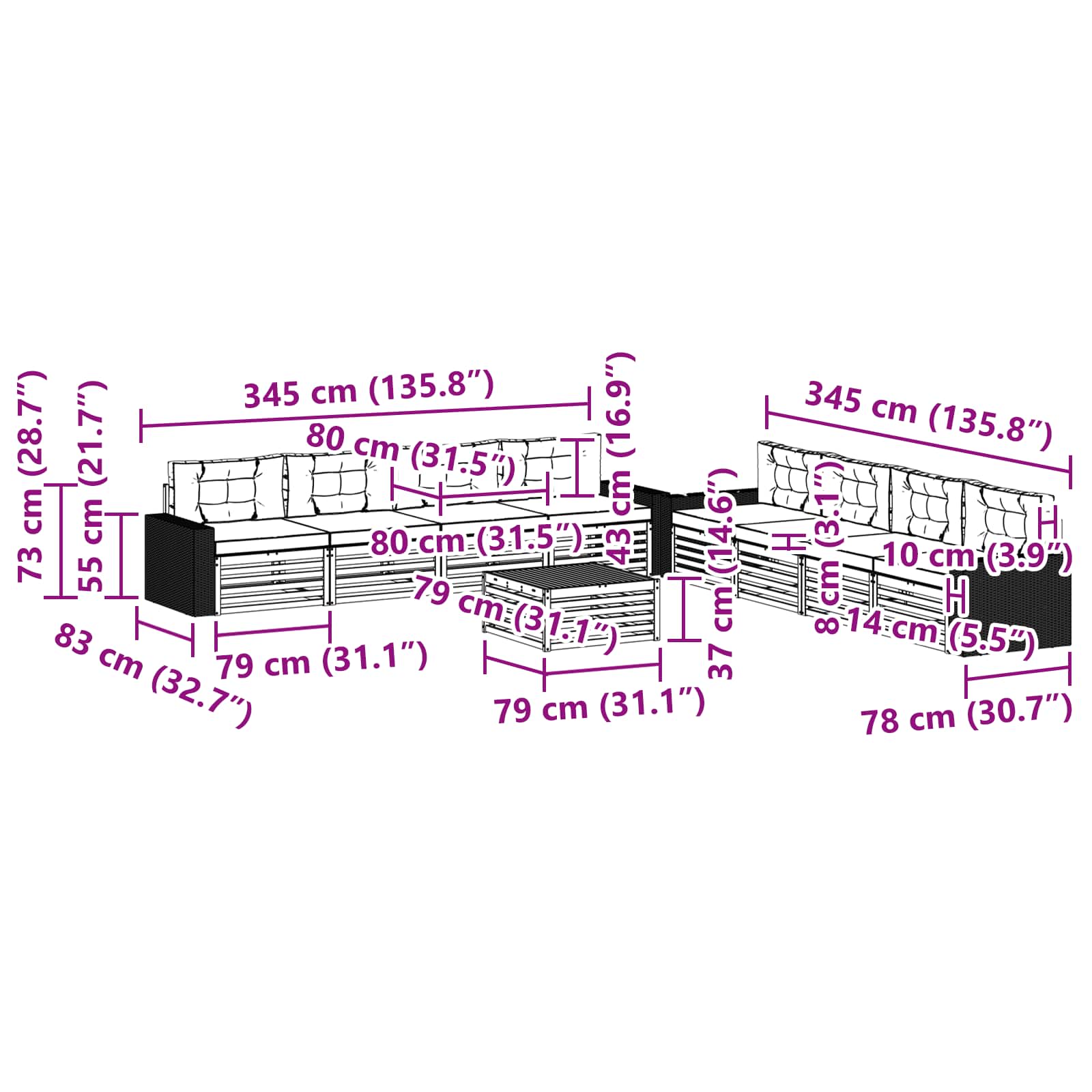 Set vanjskih sofa s jastukom 9 pcs Prirodna i bež Poliester