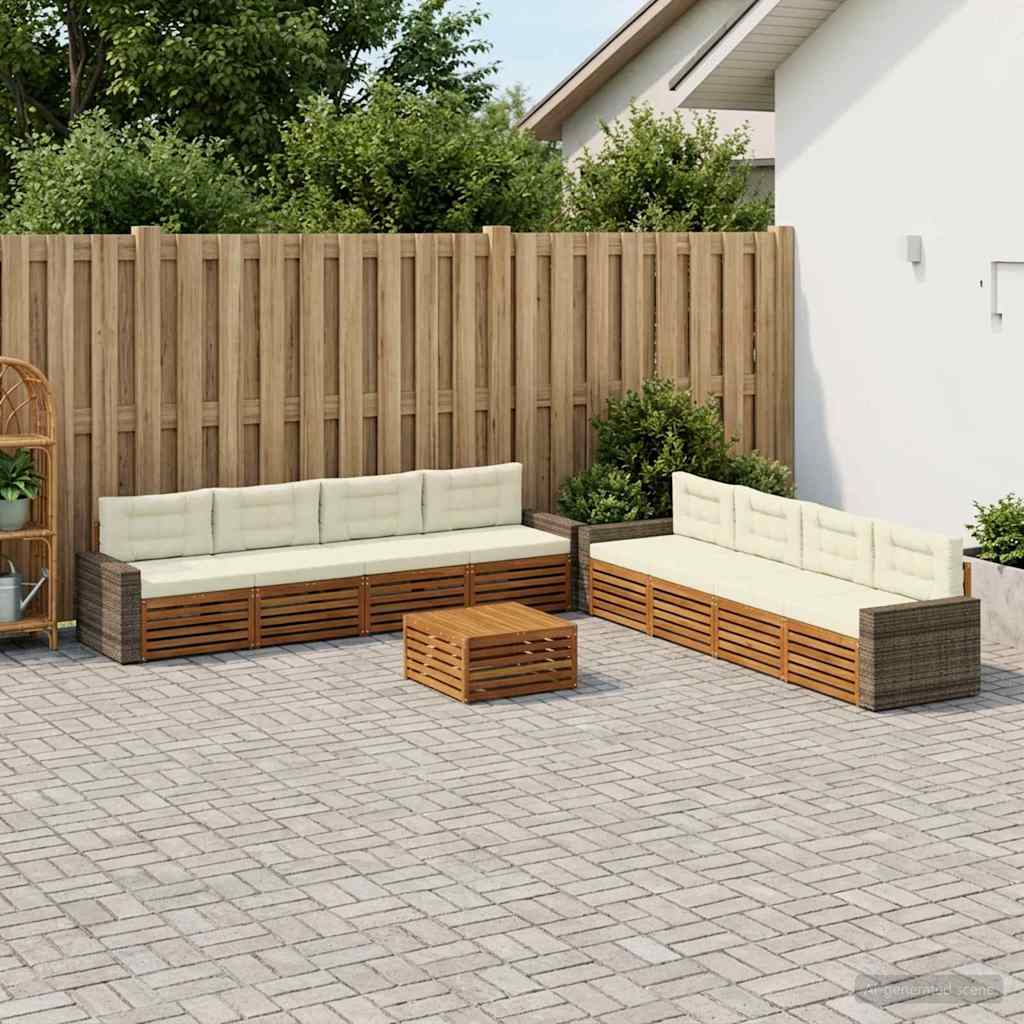 Set vanjskih sofa s jastukom 9 pcs Prirodna i krem Poliester