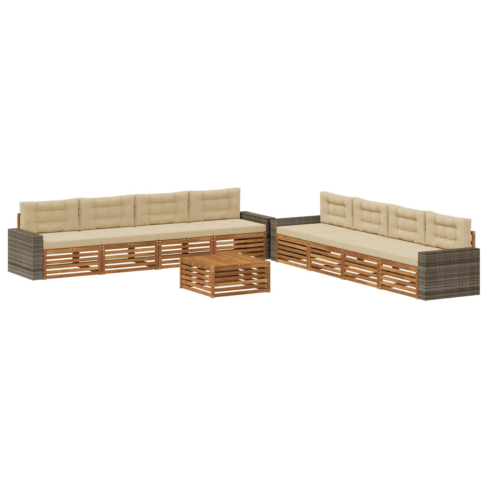 Set vanjskih sofa s jastukom 9 pcs Prirodna i bež Poliester