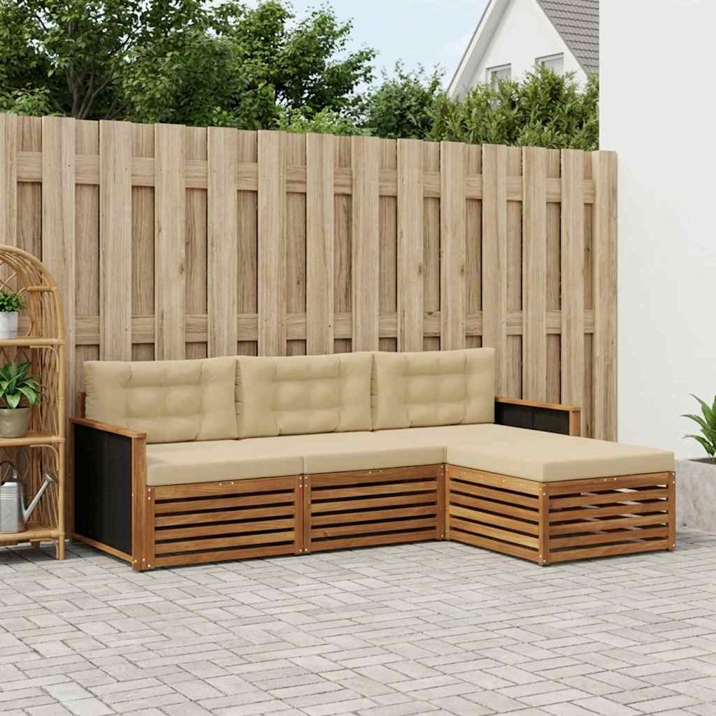 Set vanjskih sofa s jastukom 4 pcs Prirodna i bež Poliester