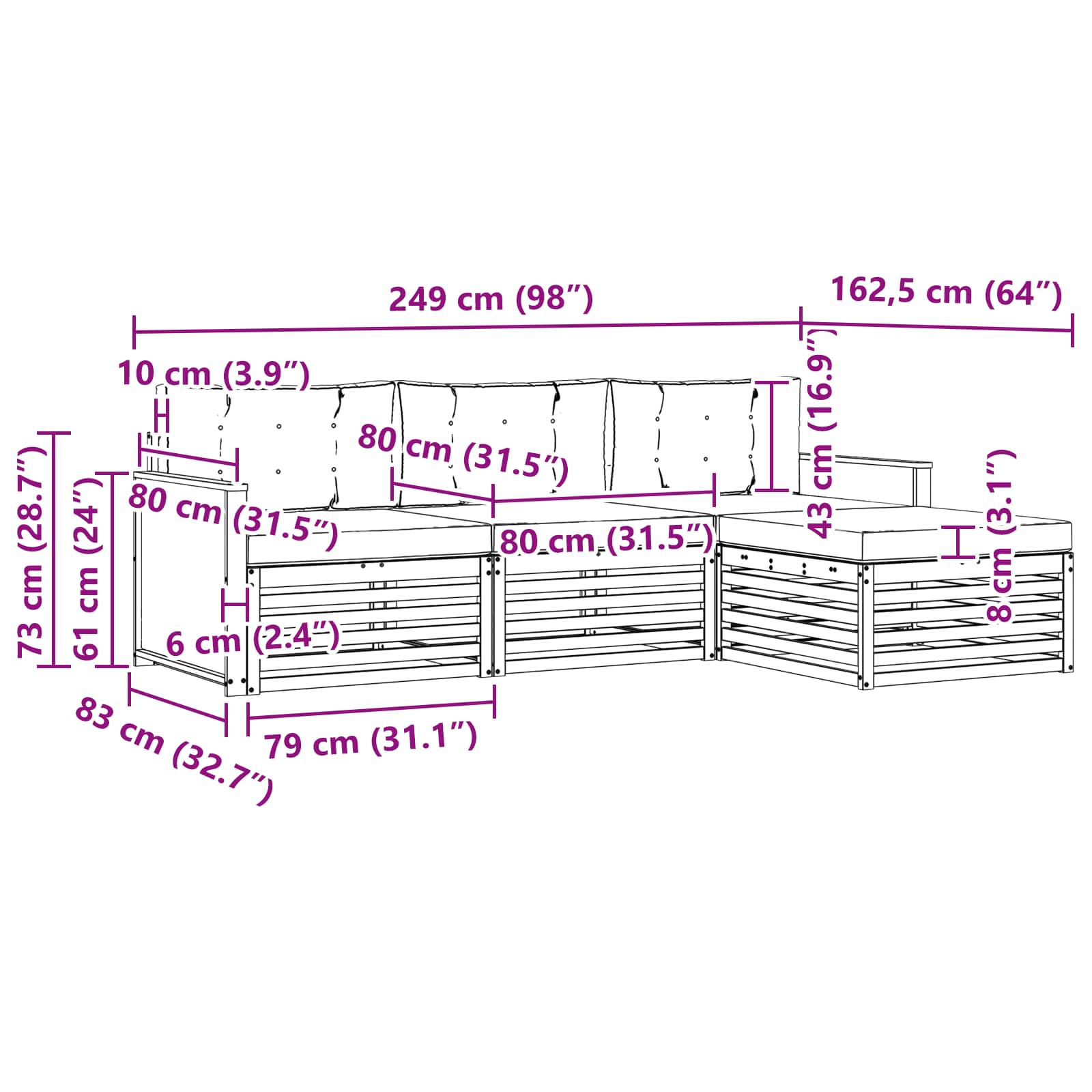 Set vanjskih sofa Prirodna i krem 249 x 162,5 x 73 cm