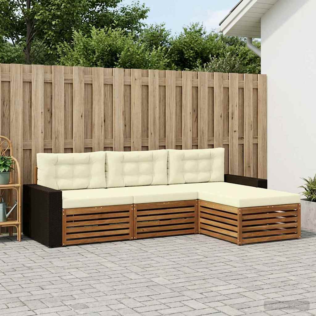 Set vanjskih sofa s jastukom 4 pcs Prirodna i krem Poliester