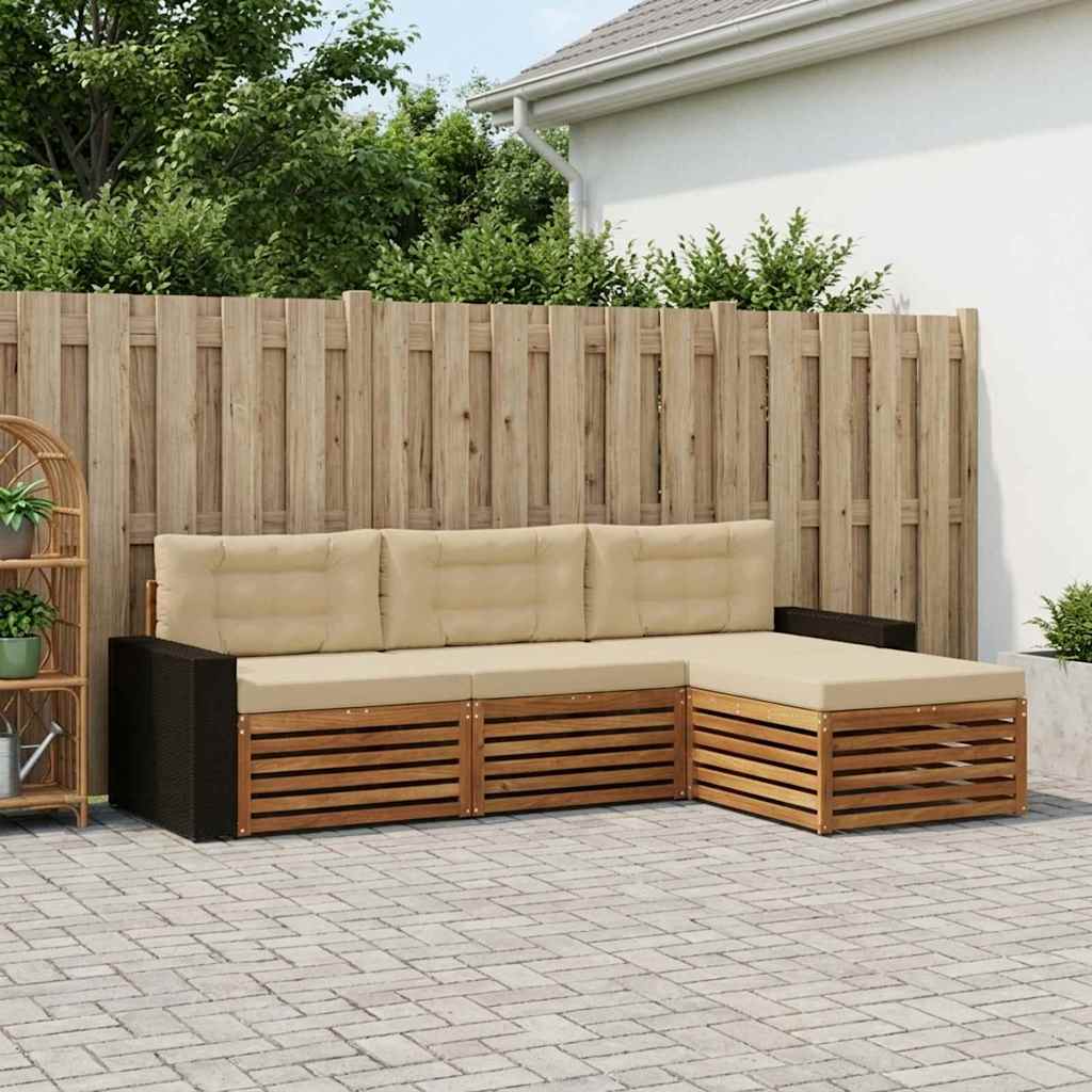 Set vanjskih sofa s jastukom 4 pcs Prirodna i bež Poliester