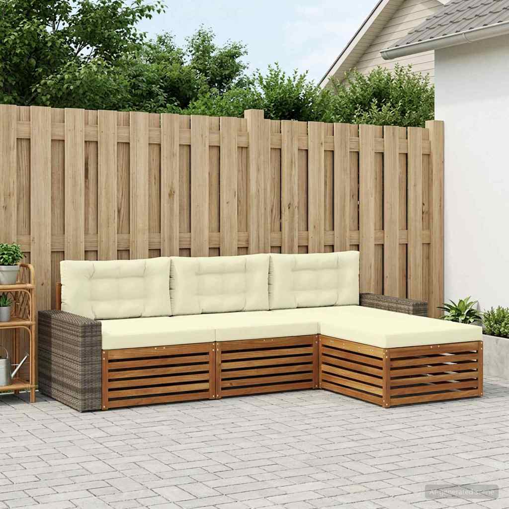 Set vanjskih sofa s jastukom 4 pcs Prirodna i krem Poliester
