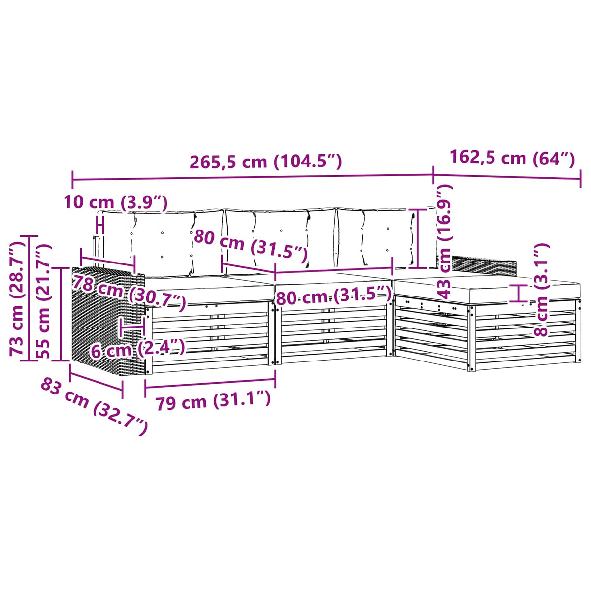 Set vanjskih sofa 4 pcs Prirodna i svjetlosiva Poliester