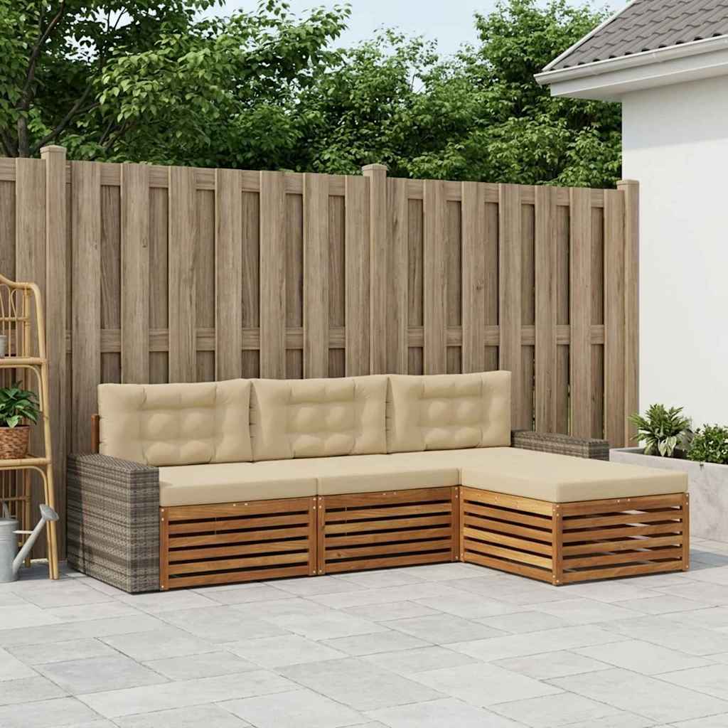 Set vanjskih sofa s jastukom 4 pcs Prirodna i bež Poliester