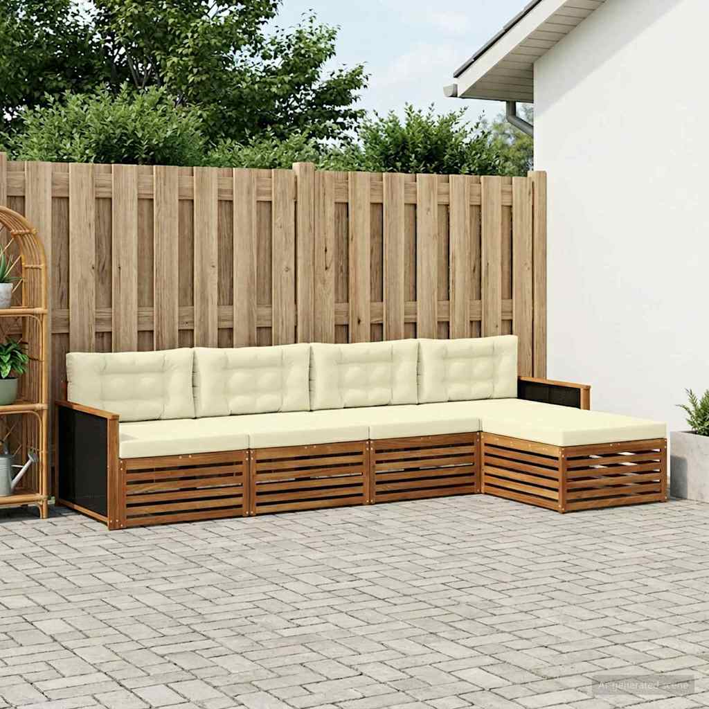 Set vanjskih sofa s jastukom 5 pcs Prirodna i krem Poliester