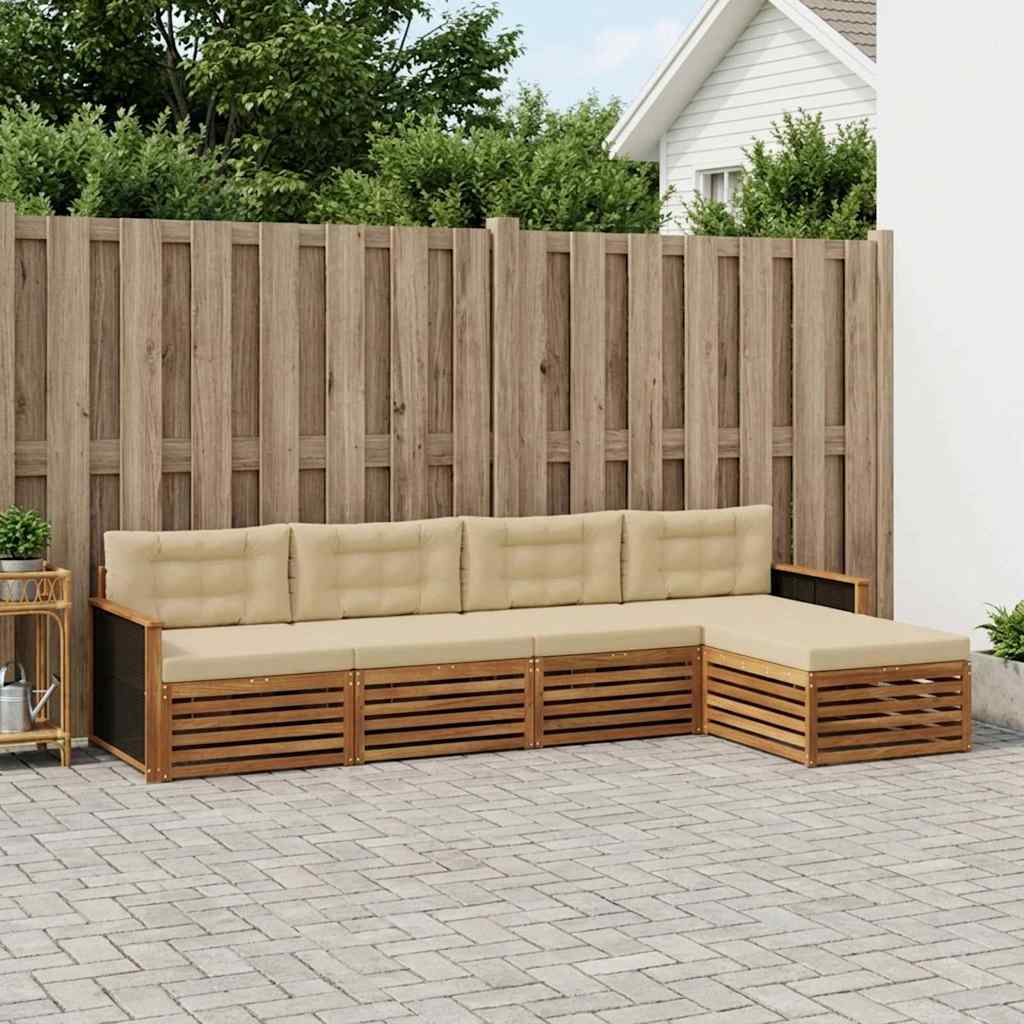 Set vanjskih sofa s jastukom 5 pcs Prirodna i bež Poliester