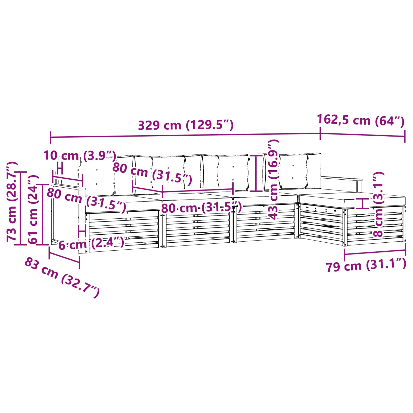 Set vanjskih sofa s jastukom 5 pcs Prirodna i bež Poliester