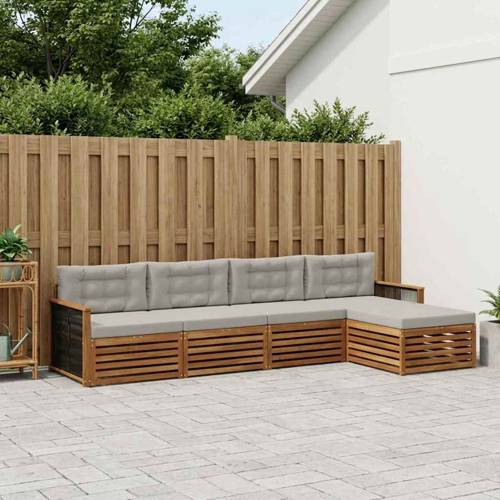 Set vanjskih sofa s jastukom 5 pcs Prirodna i svjetlosiva