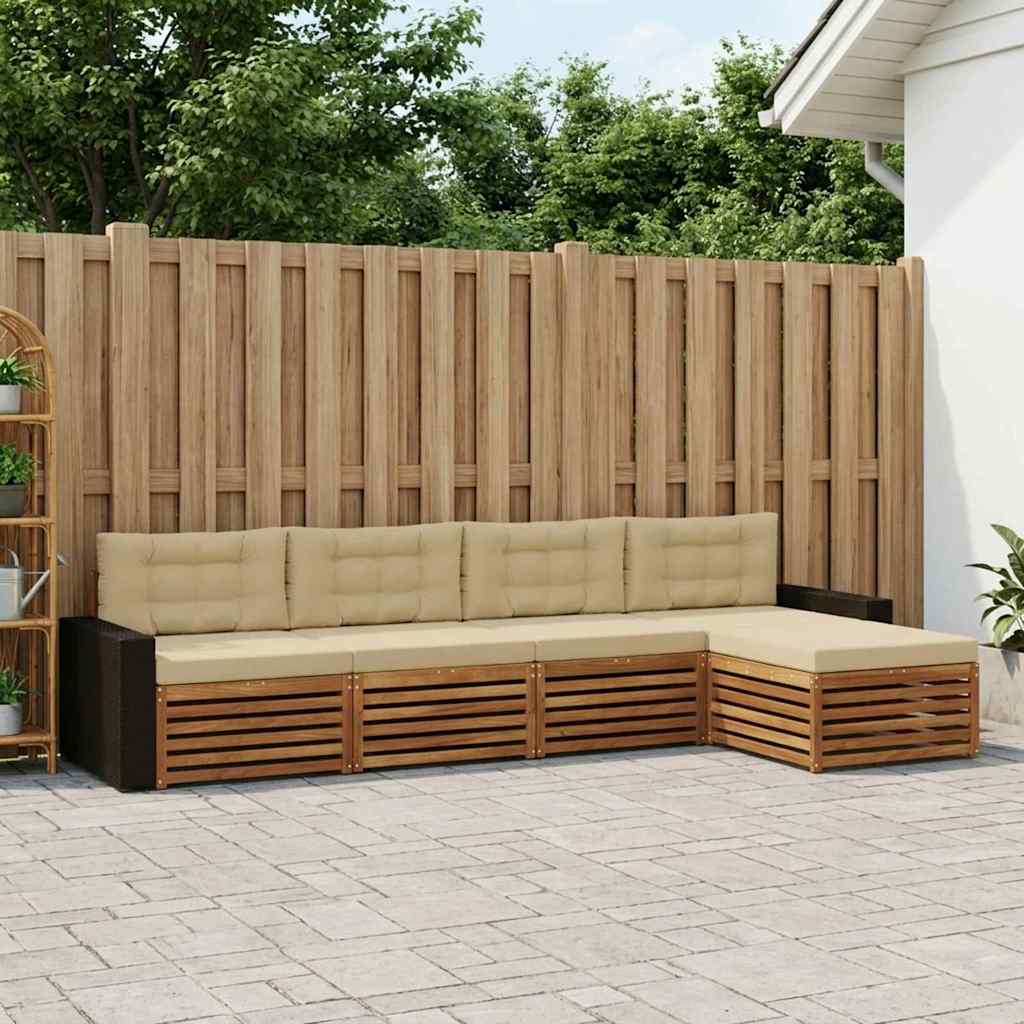 Set vanjskih sofa s jastukom 5 pcs Prirodna i bež Poliester