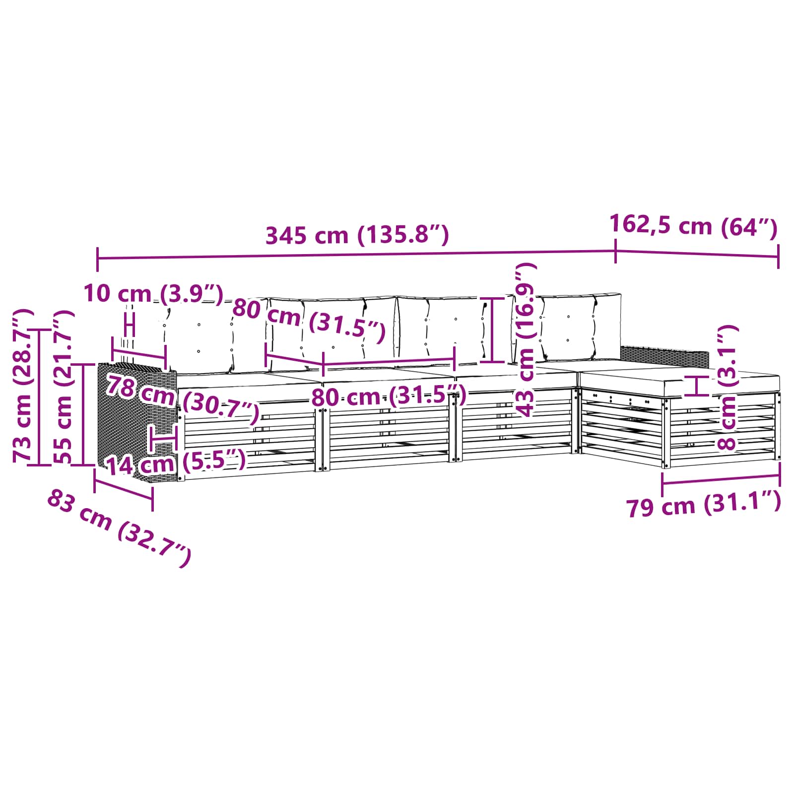 Set vanjskih sofa s jastukom 5 pcs Prirodna i krem Poliester