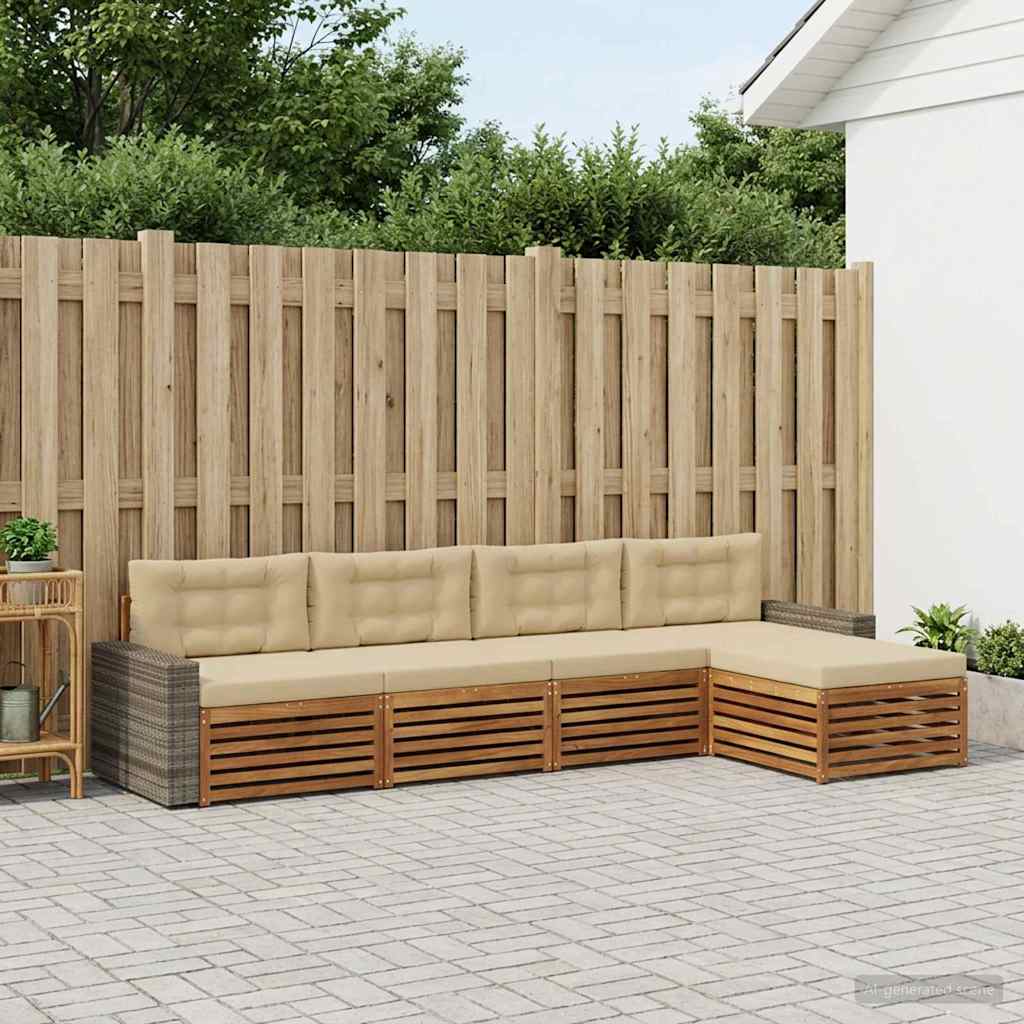 Set vanjskih sofa s jastukom 5 pcs Prirodna i bež Poliester