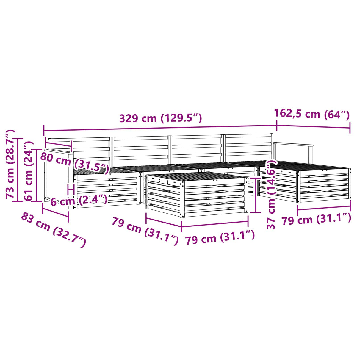 Set vanjskih sofa 6 kom. Prirodna Čvrsto drvo akacije