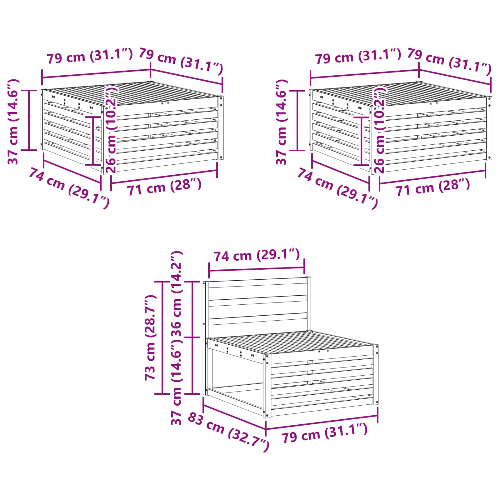 Set vanjskih sofa 6 pcs Prirodna 79 x 79 x 37 cm