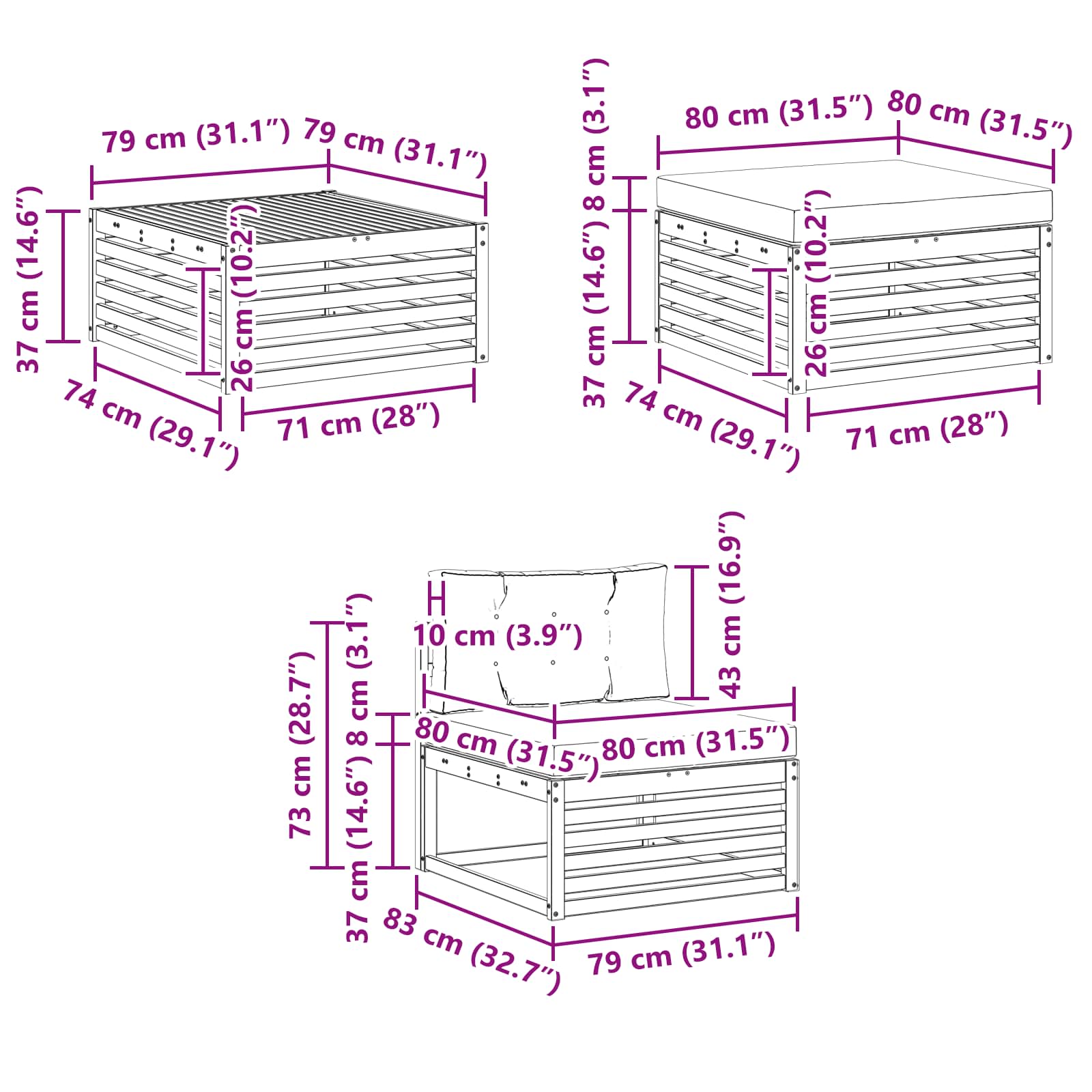 Set vanjskih sofa 6 pcs Prirodna i bež 79 x 79 x 37 cm