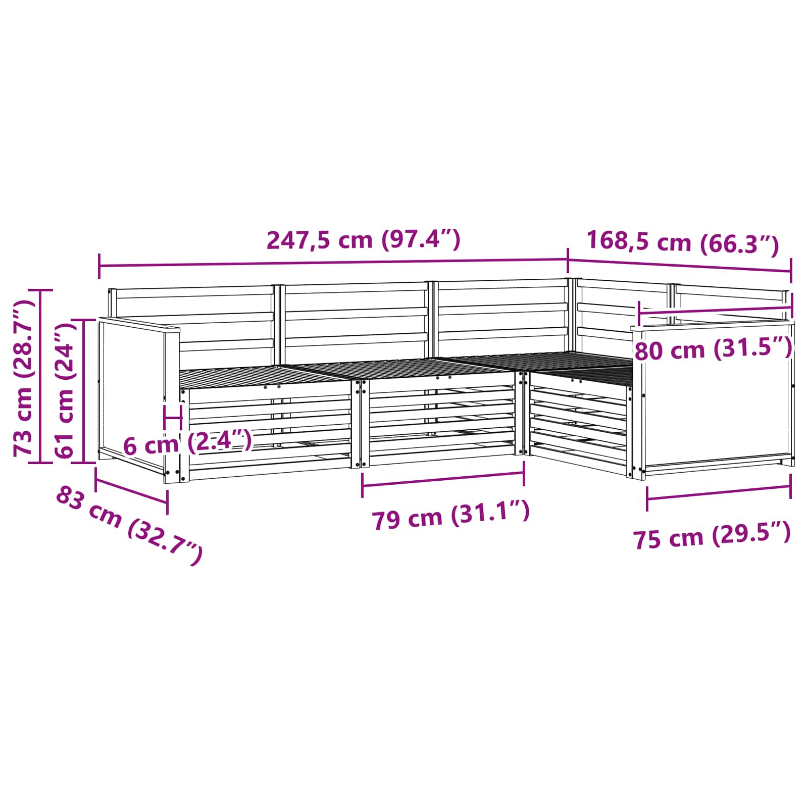 Set vanjskih sofa 4 pcs Prirodna 247,5 x 168,5 x 73 cm