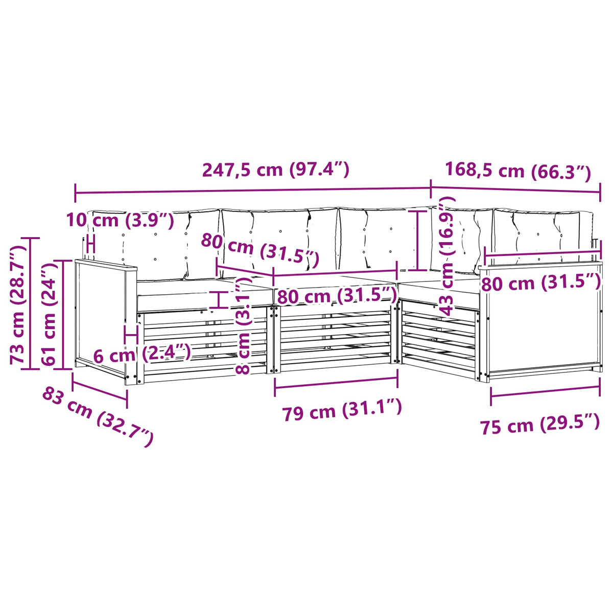 Set vanjskih sofa 4 kom. Prirodna i krem