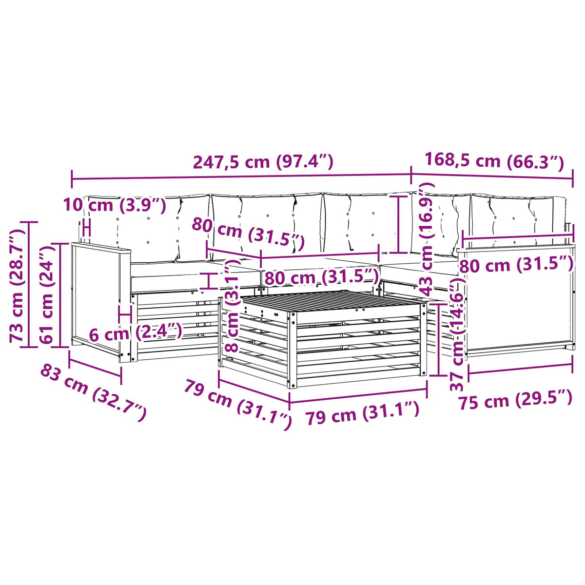 Set vanjskih sofa 5 pcs Prirodna i bež 79 x 79 x 37 cm