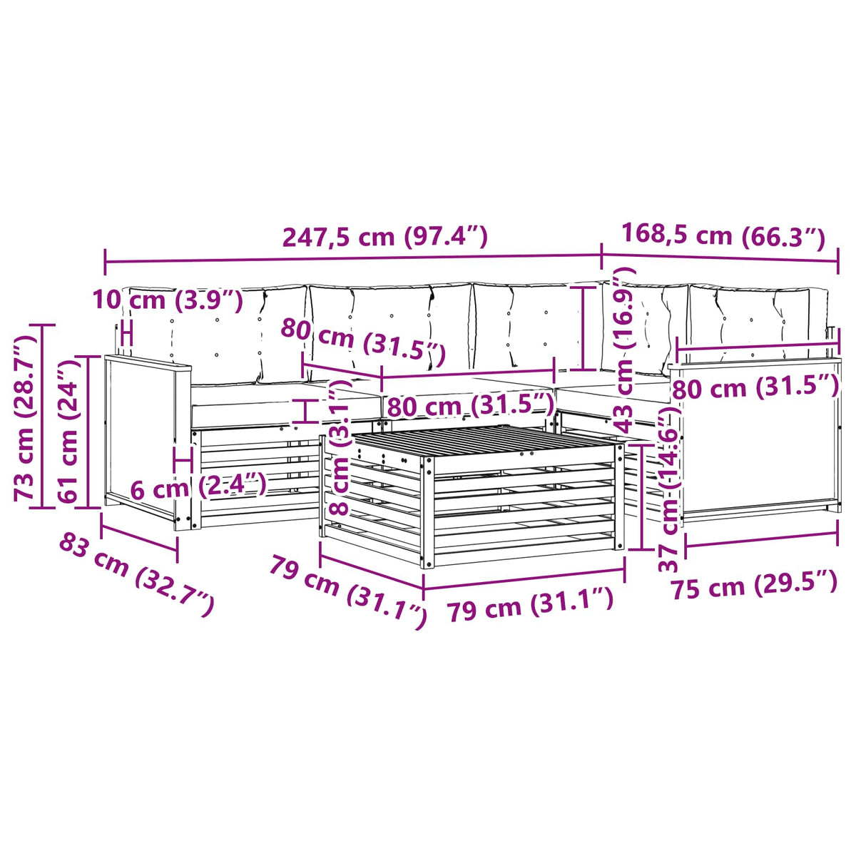 Set vanjskih sofa 5 kom. Prirodna i bež