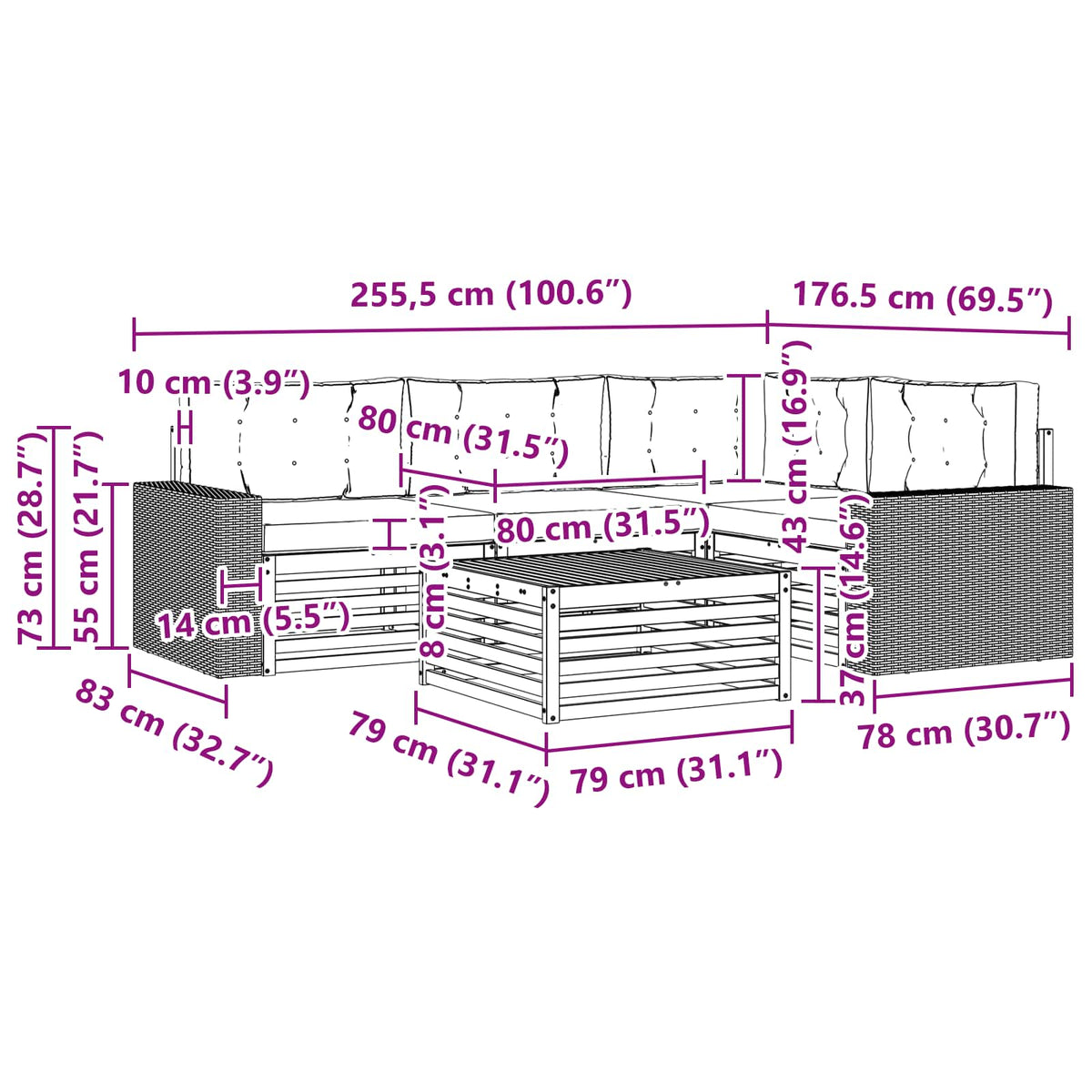 Set vanjskih sofa 5 pcs Prirodna i bež 79 x 79 x 37 cm