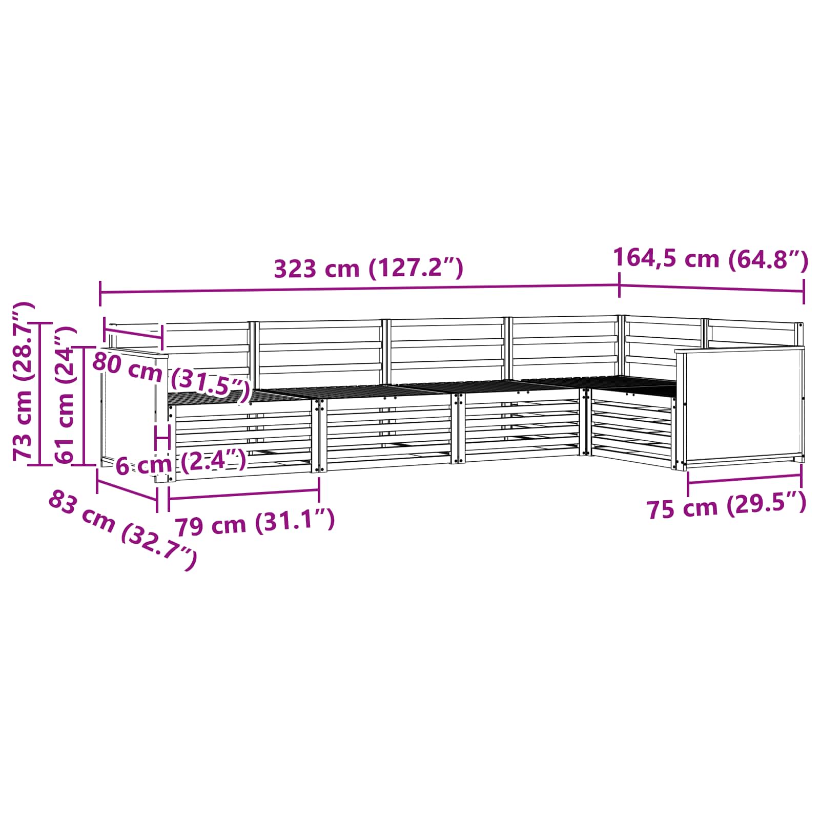 Set vanjskih sofa 5 pcs Prirodna 323 x 164,5 x 73 cm