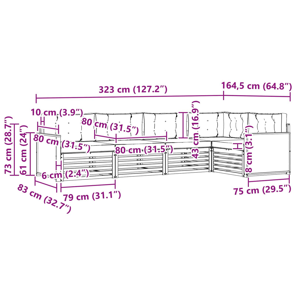 Set vanjskih sofa 5 pcs Prirodna i antracit 323 x 164,5 x 73 cm