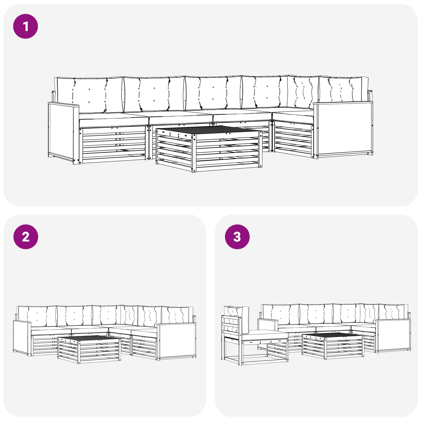 Set vanjskih sofa 6 pcs Prirodna i svjetlosiva 79 x 79 x 37 cm